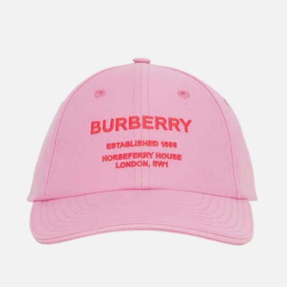 BURBERRY HORSEFERRY LOGO EMBROIDERED BASEBALL PRIMROSE PINK CAP HAT S - Picture 1 of 6